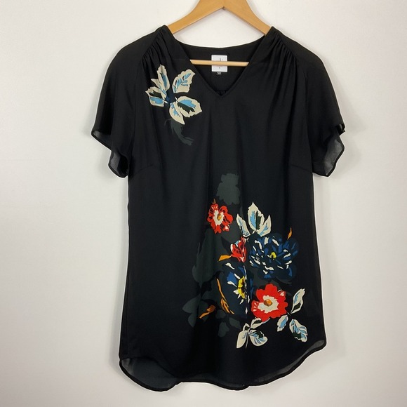 Cabi Fiore Black Short Sleeve Floral Tunic Top Women's Size S - Picture 1 of 6